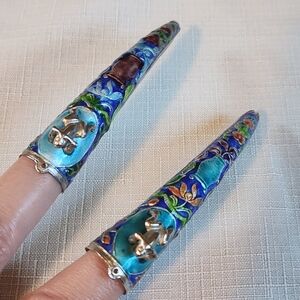 Chinese Enamel Fingernail Guards  - Matched Set
